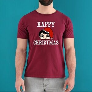 TShirt Men’s Women’s Holiday Happy Christmas Harry Potter With Santa Hat Wizard